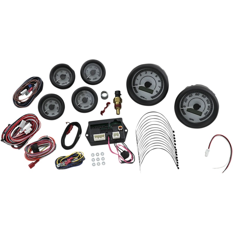 Dakota Digital MVX-8K Series Analog/Digital 6-Gauge Kit – Black Bezel – White Face with Gray Background MVX-8600-WG-K