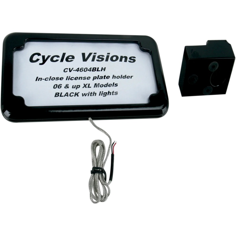 Cycle Visions Horizontal License Plate Mount with Light – ’05+ XL – Black CV-4604BLH