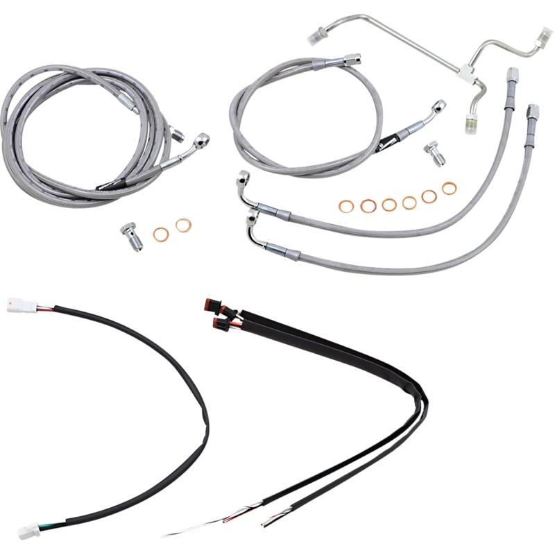 Burly Brand Handlebar Cable/Brake Line Kit – Complete – 16″ Ape Hanger Handlebars – Stainless Steel B30-1165