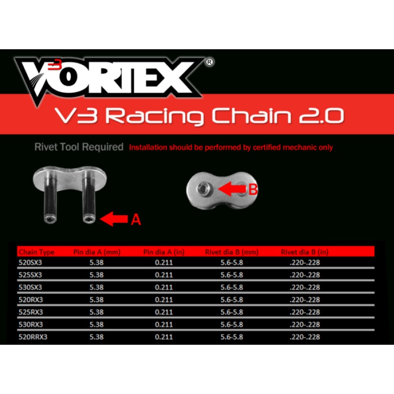 Vortex Racing V3 2.0 Master Link Rivet 530SX3-RCL- Black