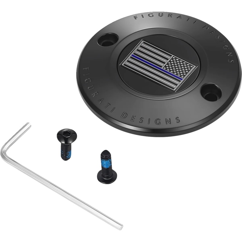 Figurati Designs Timing Cover – 2 Hole – Blue Line American Flag – Black FD71-TC-2H-BLK