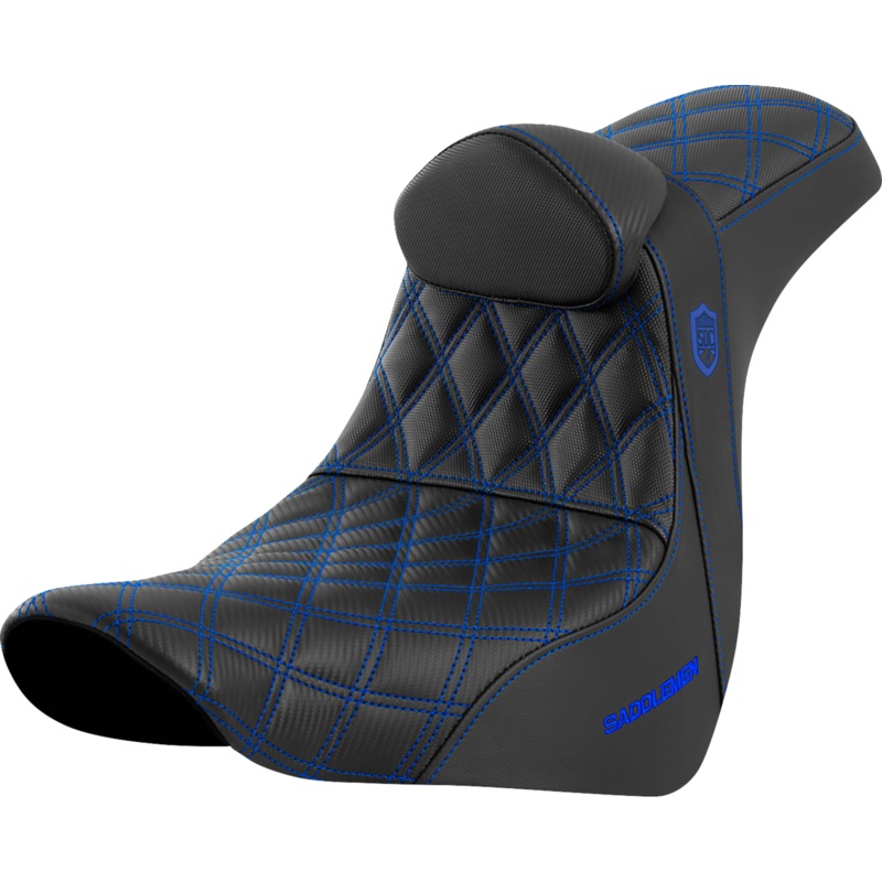 Saddlemen Pro Series SDC Performance Seat – with Backrest – Blue Stitch – FL/FX ’18-’23 SC81829BLURT