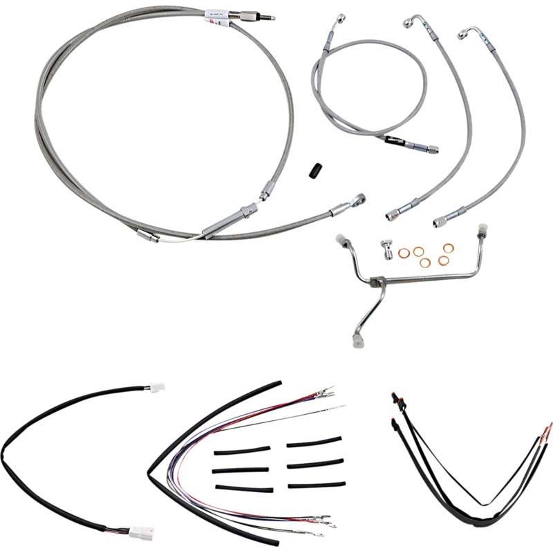 Burly Brand Handlebar Cable/Brake Line Kit – Complete – 16″ Ape Hanger Handlebars – Stainless Steel B30-1153