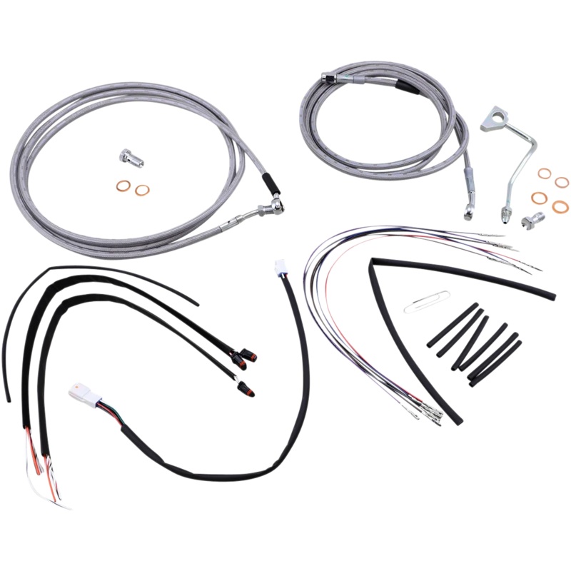 Burly Brand Handlebar Cable/Brake Line Kit – Complete – 16″ Ape Hanger Handlebars – Stainless Steel B30-1162