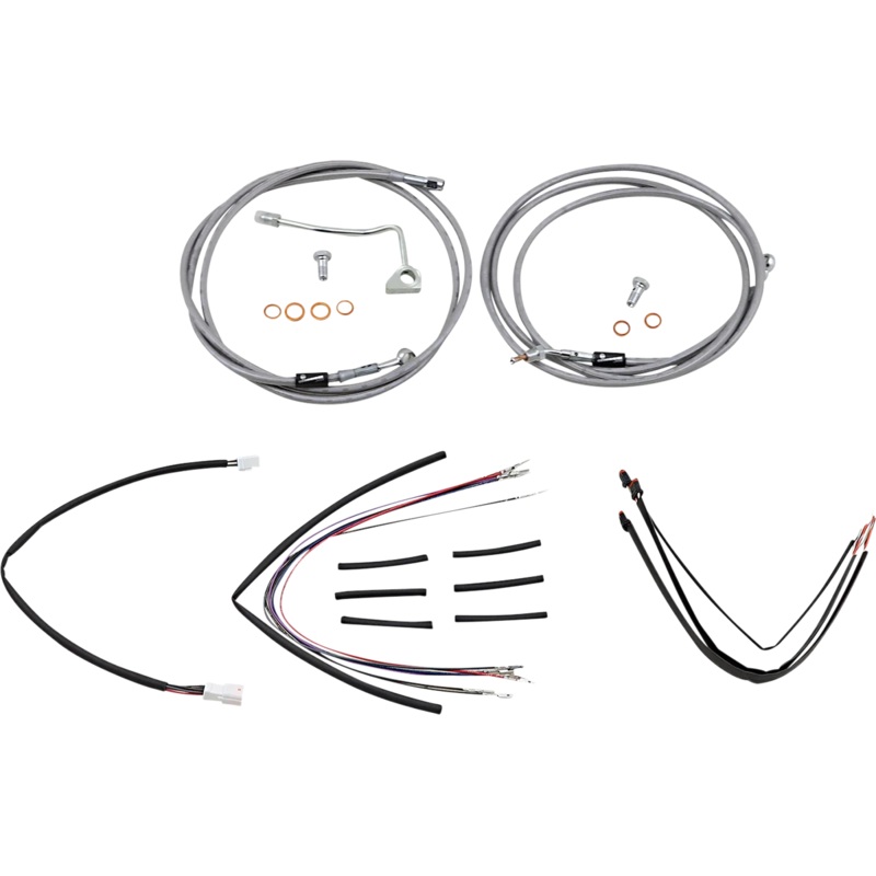 Burly Brand Handlebar Cable/Brake Line Kit – Complete – 18″ Ape Hanger Handlebars – Stainless Steel B30-1163