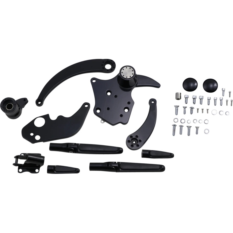 Hawg Halters Inc Forward Control – ’14+ FLH – Black Anodized – Extended – Folding Rubber Inlay Pegs -Solid Lever FCK-F14AE-FR