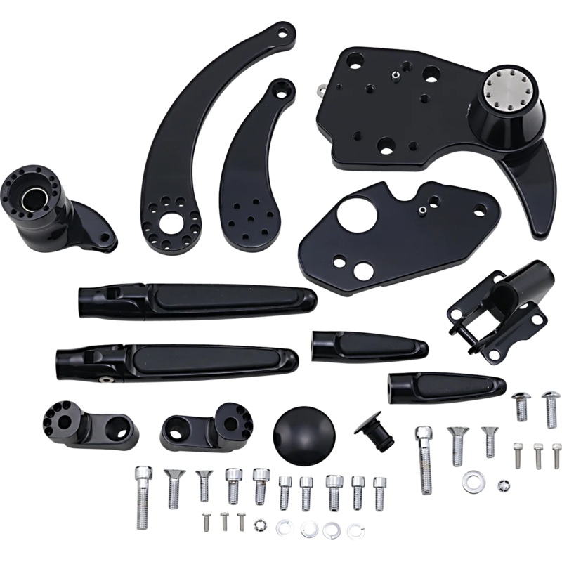 Hawg Halters Inc Forward Control – ’14+ FLH – Black Anodized – Standard – Folding Rubber Inlay Pegs – Solid Lever FCK-F14AS-FR