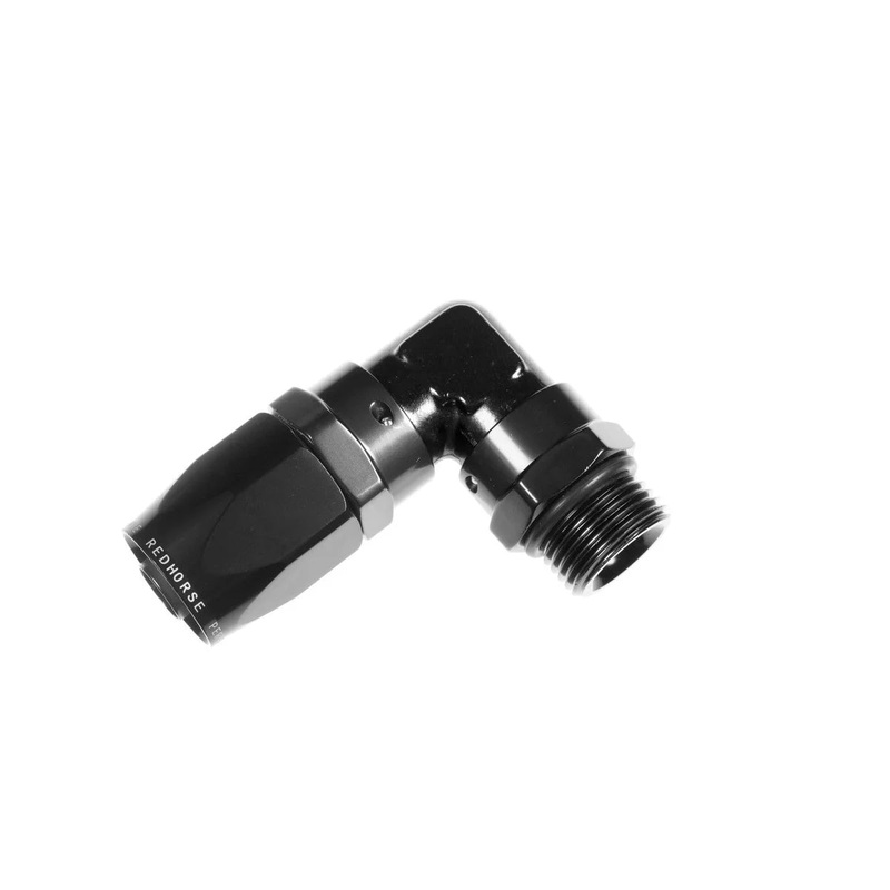 Redhorse Performance 8AN Hose End to 8AN ORB Male Swivel 90Deg Black 1490-08-08-2