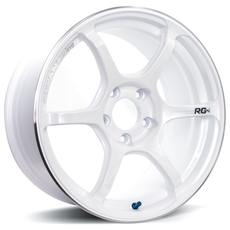 Advan RG-4 – 17×9 +35 / 17×10 +35 / 5×114.3 – Racing White Metallic & Ring *Set of 4*
