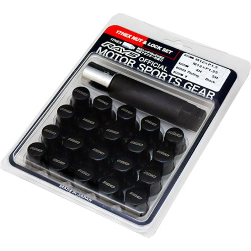 Rays 17Hex Lug Nut & Locks – M12x1.5 / Black