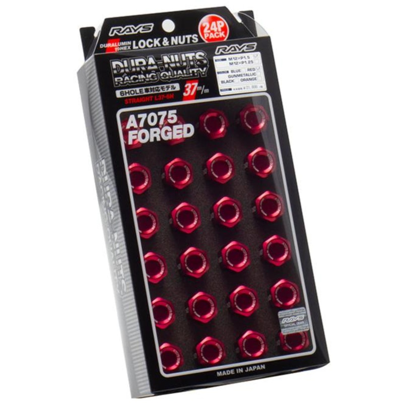 Rays Dura-Nut 6H L37 Lug Nuts & Locks – M12x1.5 / Red