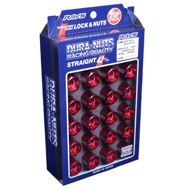 Rays Dura-Nut L42 Lug Nuts & Locks – M12x1.25 / Red