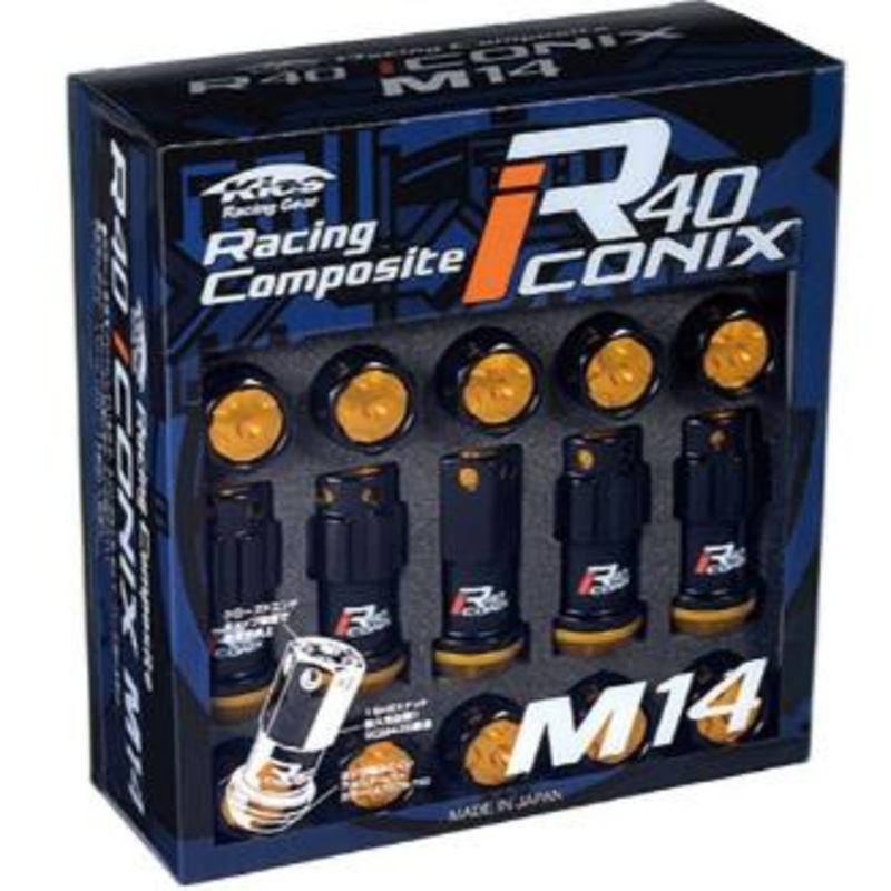 Project Kics R40 Iconix Lug Nuts & Locks – M14x1.25 / Black (Gold Aluminum Caps)