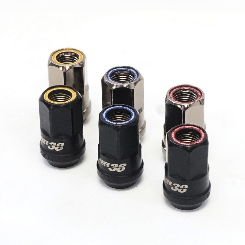 Muteki HR38 Lug Nuts (Open Ended) – M12 12×1.50 Black Chrome / Red Ring