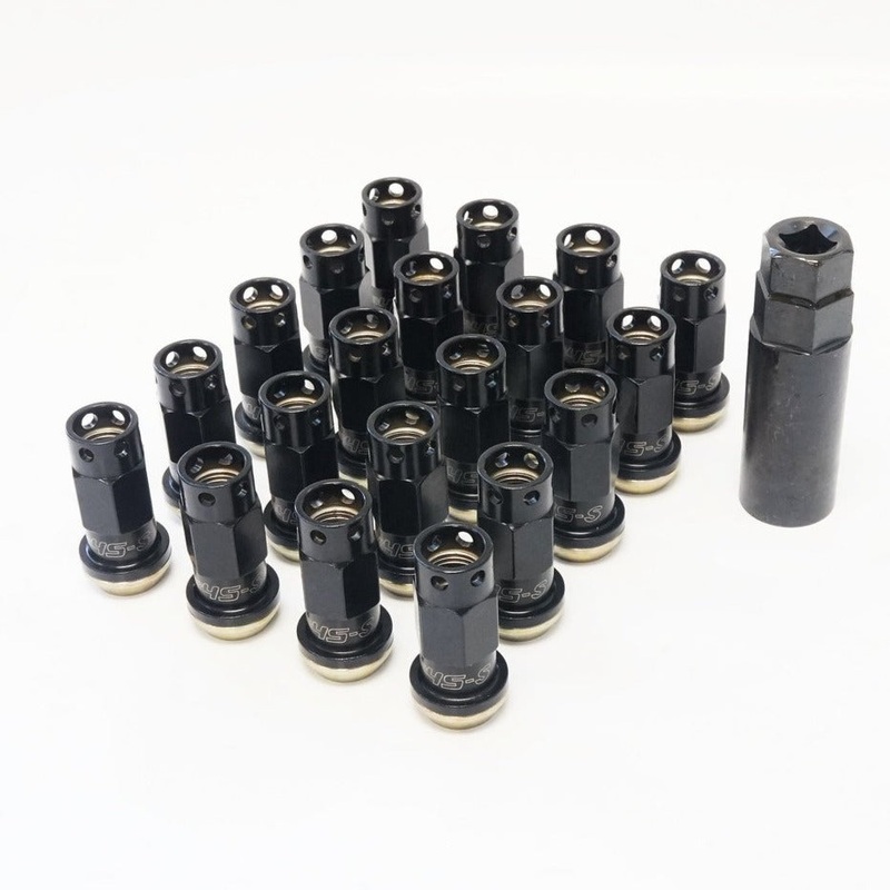 Muteki SR45-S Lug Nuts (Open Ended) – M12 / Black 12×1.50 Black Finish / Yellow Zinc Plated Washers