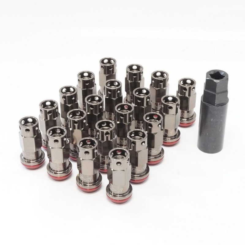 Muteki SR45-S Lug Nuts (Open Ended) – M12 / Smoke Titanium 12×1.50 Smoke Titanium / Red Washers
