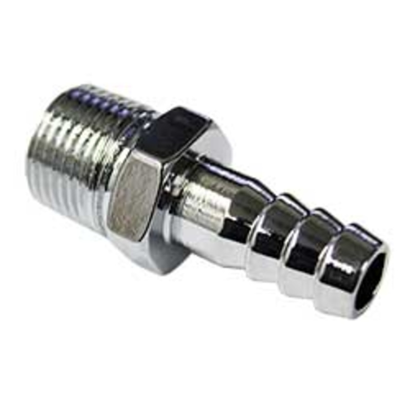 Fuel Tank Hose Fitting, Straight 180 Degree, 3/8″, Chrome