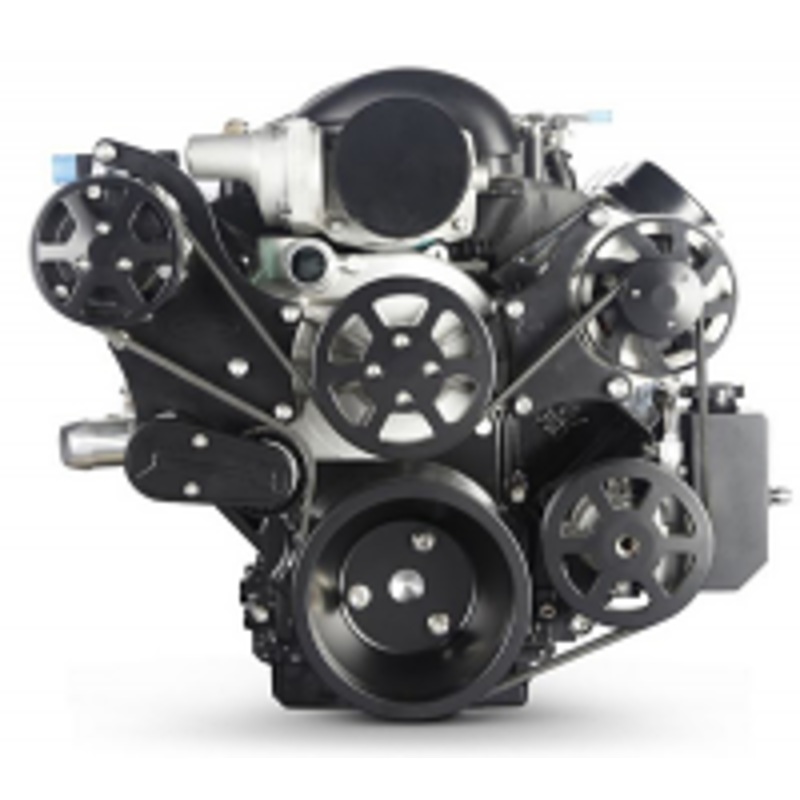 6 Rib Serpentine Pulley Kit w/ Billet Attached PS Reservoir, Matte Black – Chevy LS Please Specify
