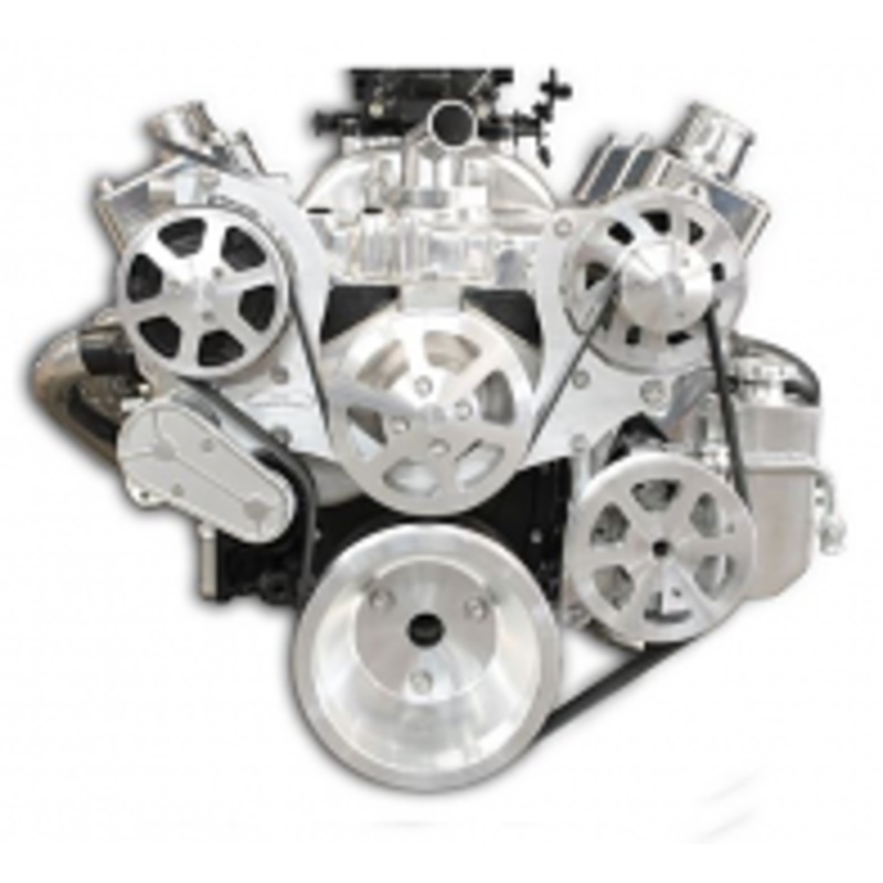 6 Rib Serpentine Pulley Kit w/ Billet PS Reservoir, Machine Finish Chevy Small Block Please Specify