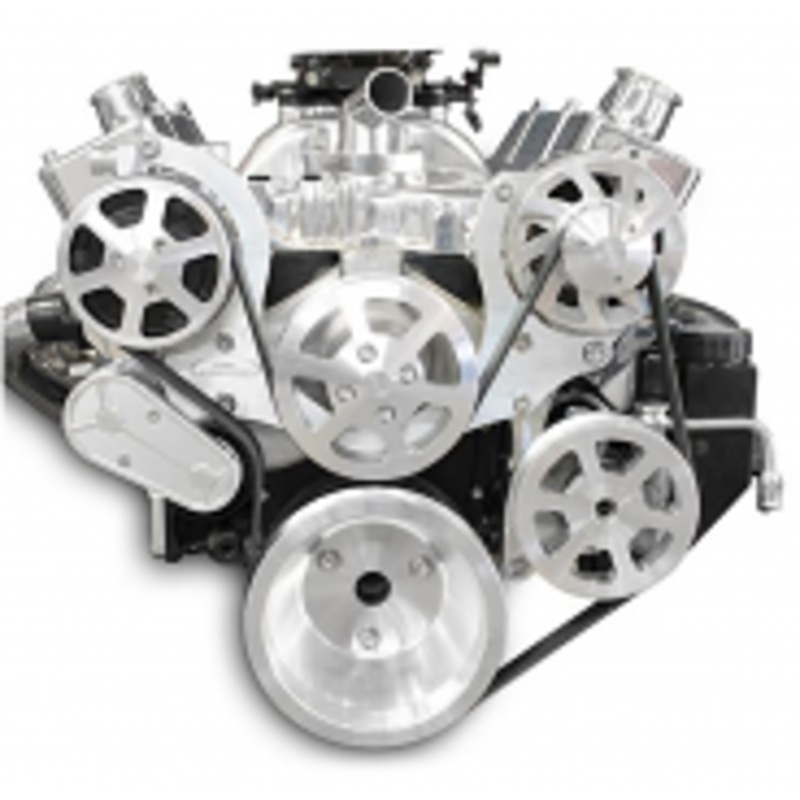 6 Rib Serpentine Pulley Kit w/ Plastic PS Reservoir, Machined Finish – Chevy Small Block Please Specify