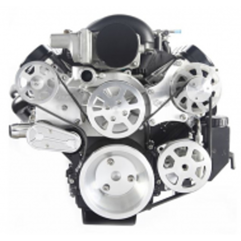 6 Rib Serpentine Pulley Kit w/ Plastic PS Reservoir, Machined, No A/C – Chevy LS Please Specify
