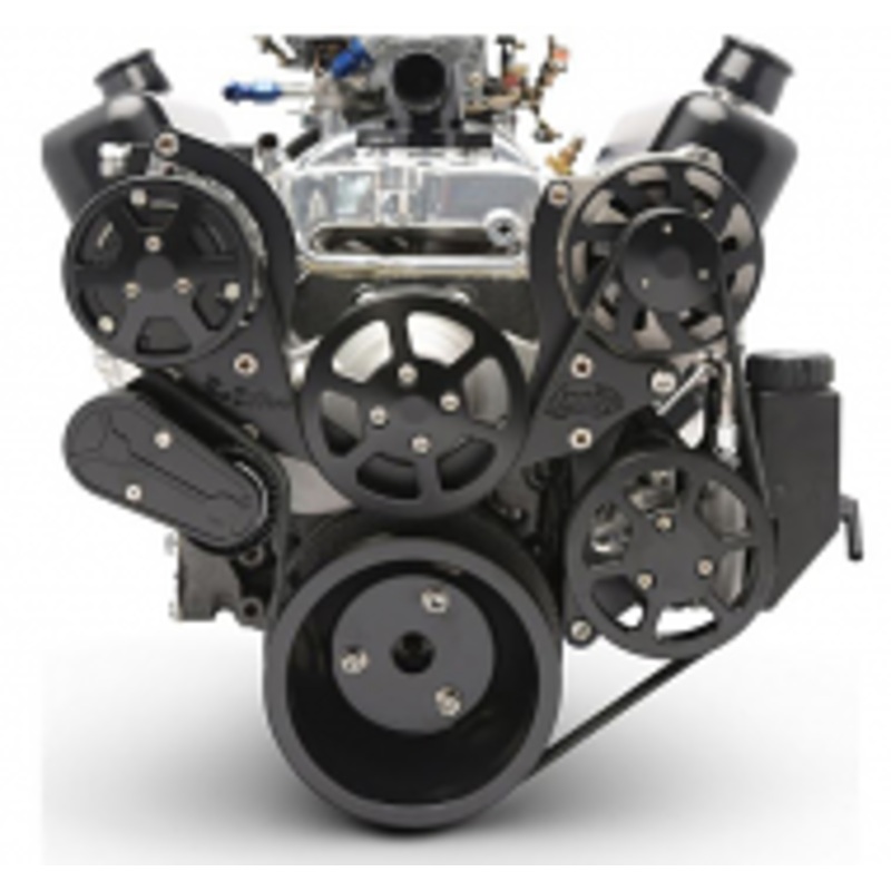6 Rib Serpentine Pulley Kit w/ Plastic PS Reservoir, Matte Black Finish Chevy Small Block Please Specify