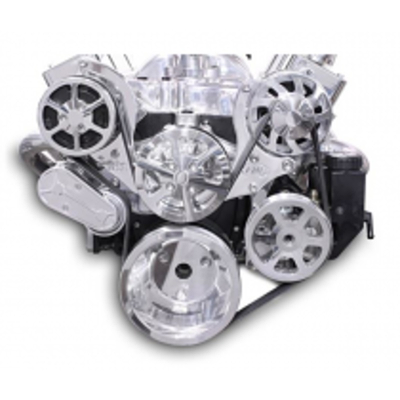 6 Rib Serpentine Pulley Kit w/ Plastic PS Reservoir, Polished Finish Chevy Small Block Please Specify