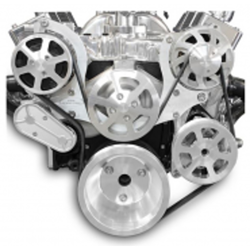 6 Rib Serpentine Pulley Kit w/ Remote PS Reservoir, Machined Finish – Small Block Chevy Please Specify