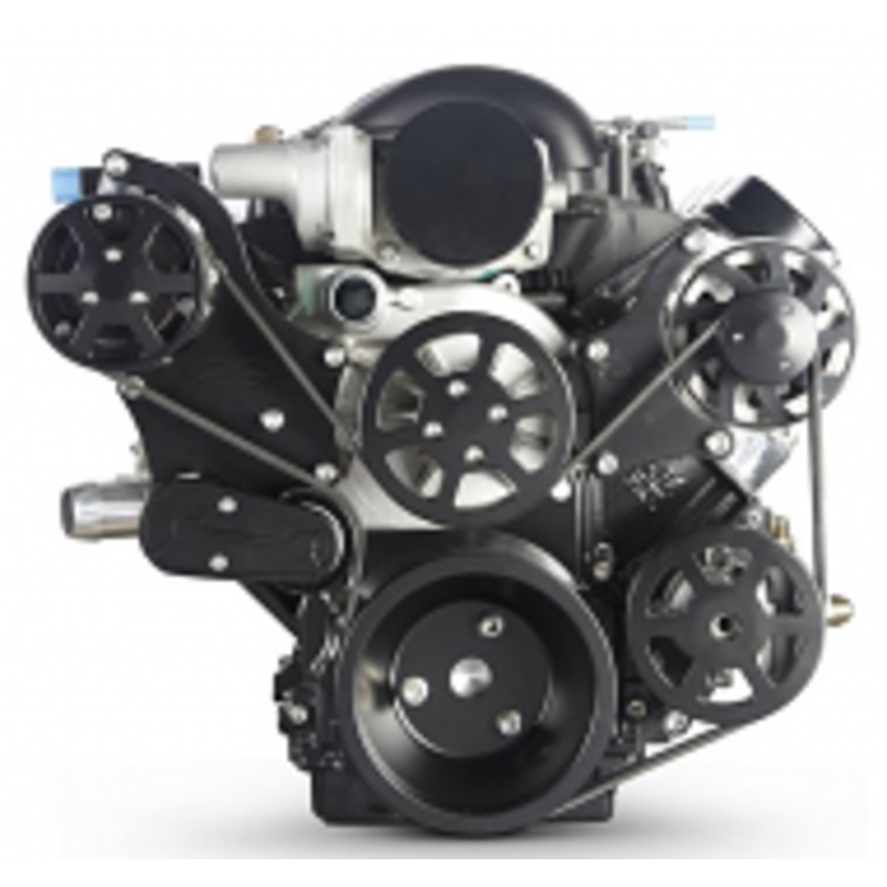 6 Rib Serpentine Pulley Kit w/ Remote PS Reservoir, Matte Black – Chevy LS Please Specify
