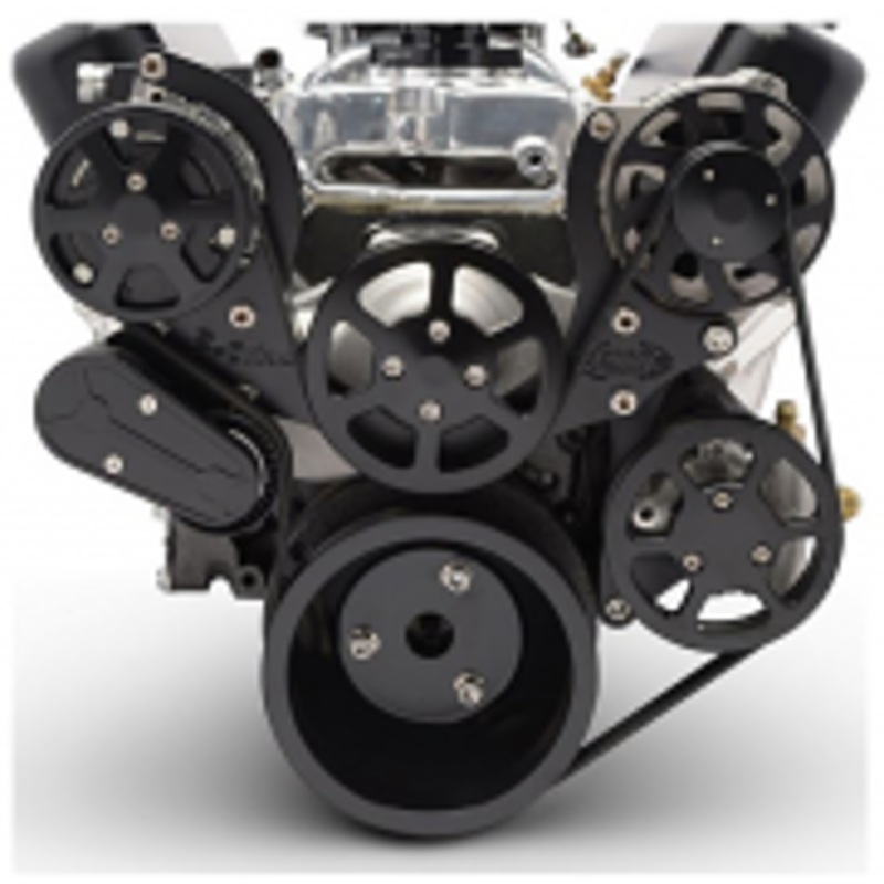 6 Rib Serpentine Pulley Kit w/ Remote PS Reservoir, Matte Black Finish – Small Block Chevy Please Specify
