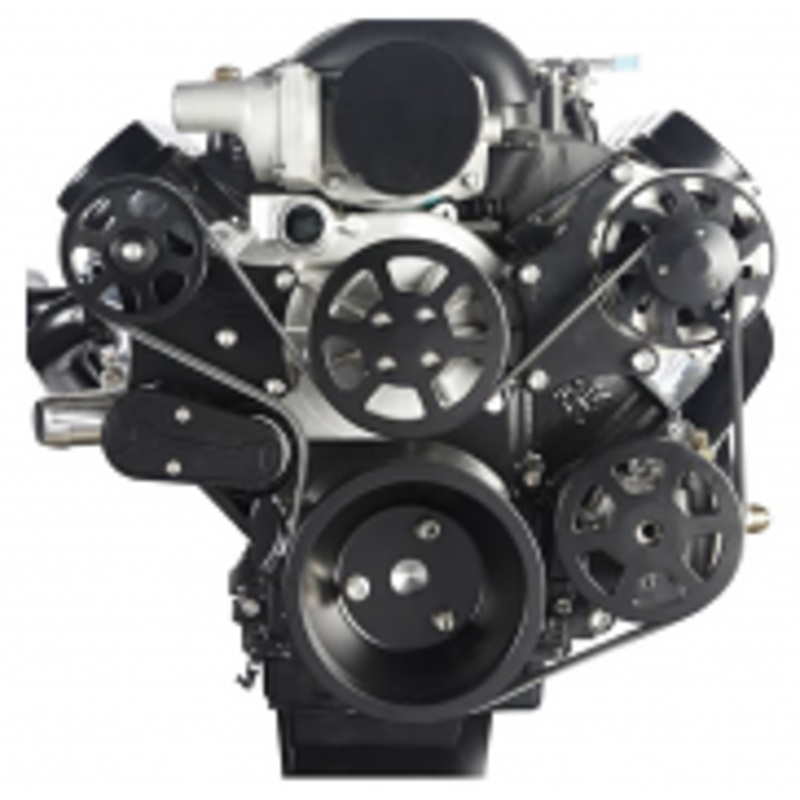 6 Rib Serpentine Pulley Kit w/ Remote PS Reservoir, Matte Black, No A/C – Chevy LS Please Specify