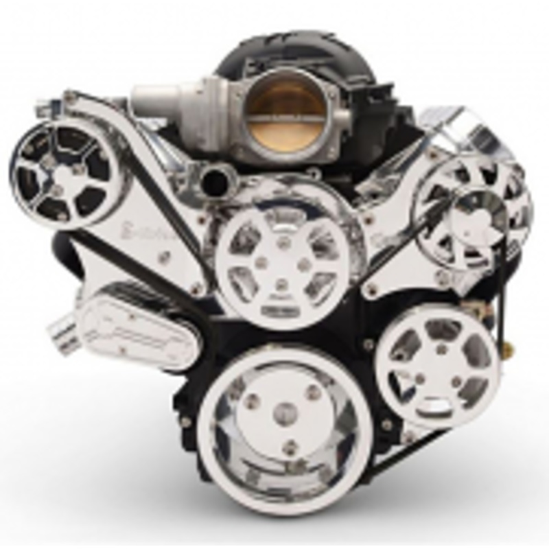 6 Rib Serpentine Pulley Kit w/ Remote PS Reservoir, Polished – Chevy LS Please Specify