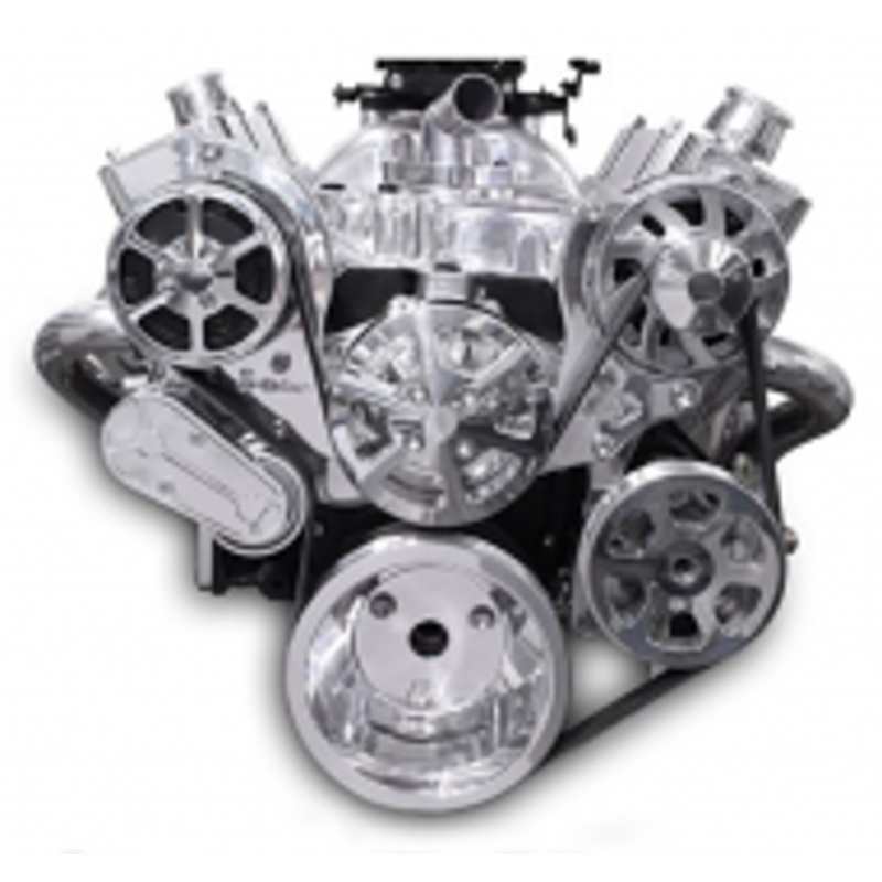6 Rib Serpentine Pulley Kit w/ Remote PS Reservoir, Polished Finish – Small Block Chevy Please Specify