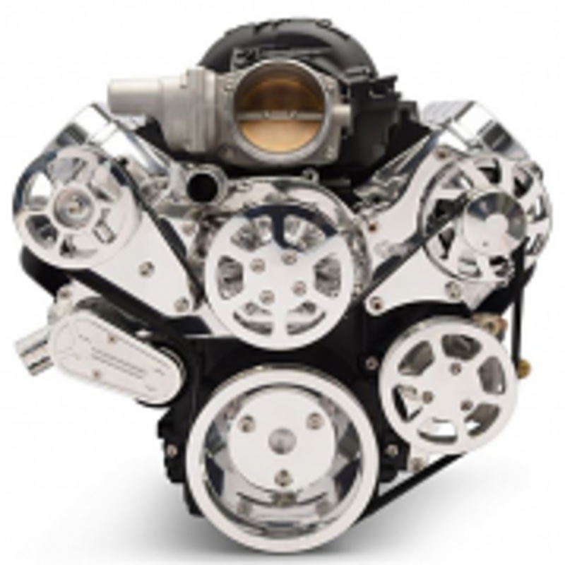 6 Rib Serpentine Pulley Kit w/ Remote PS Reservoir, Polished, No A/C – Chevy LS Please Specify