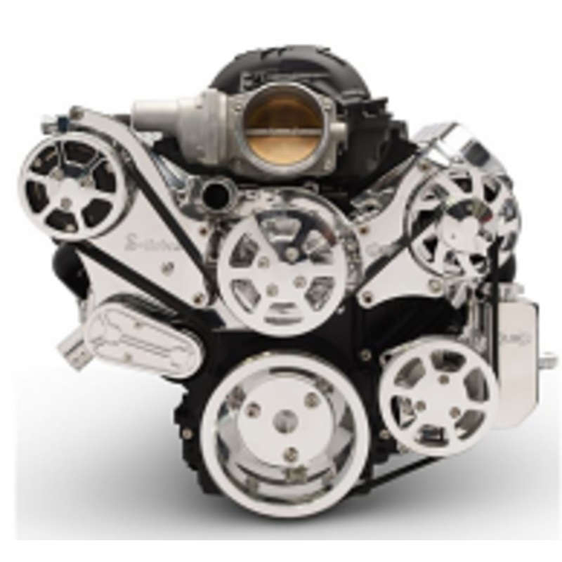 Chevy LS 6 Rib Serpentine Pulley Kit w/ Attached Billet PS Reservoir, Polished Finish Please Specify