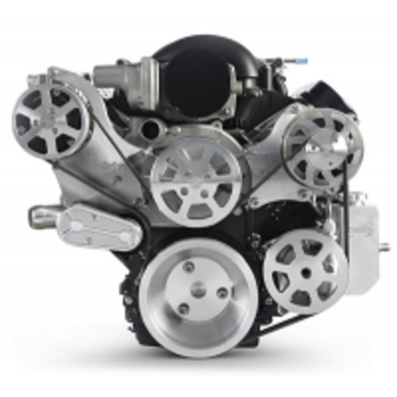 Chevy LS 6 Rib Serpentine Pulley Kit w/ Billet Attached PS Reservoir, Machined Finish Please Specify