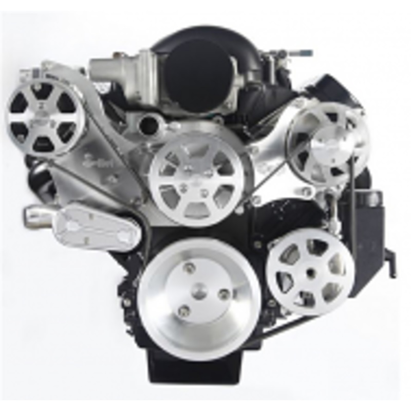 Chevy LS 6 Rib Serpentine Pulley Kit w/ Plastic PS Reservoir, Machined Finish Please Specify