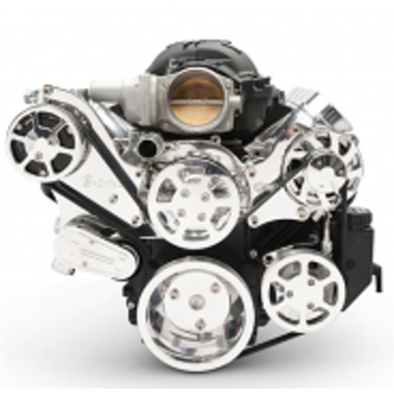 Chevy LS 6 Rib Serpentine Pulley Kit w/ Plastic PS Reservoir, Polished Finish Please Specify
