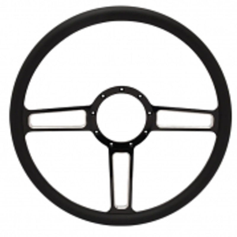 Launch Billet 15″ 3-Spoke Steering Wheel – Black Out Spokes and Grip, Eddie Motorsports