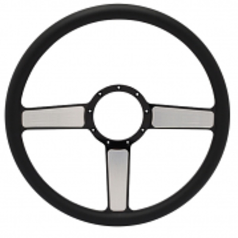 Linear Billet 15″ 3-Spoke Steering Wheel – Black Out Spokes and Grip, Eddie Motorsports