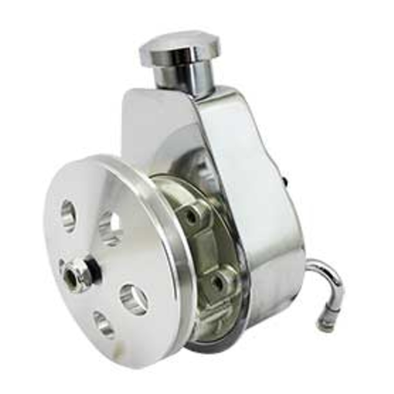 Saginaw Power Steering Pump, Chrome with Billet Cap and Aluminum Pulley