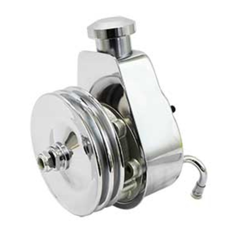 Saginaw Power Steering Pump, Chrome with Billet Cap and Chrome Pulley