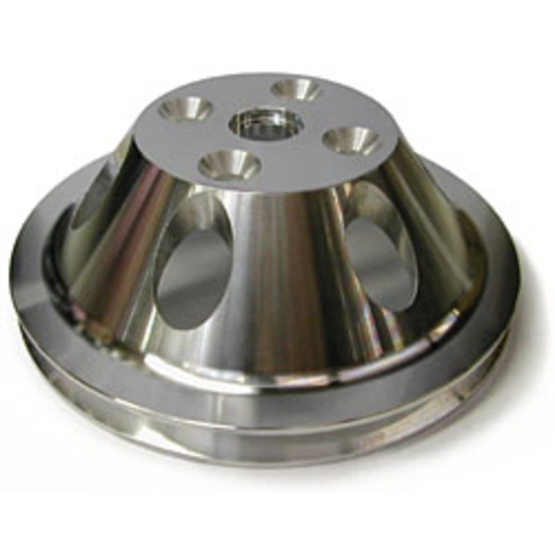 SMALL BLOCK CHEVY LONG WATER PUMP PULLEY, ALUMINUM SINGLE GROOVE