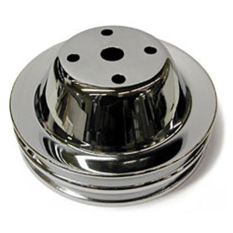 SMALL BLOCK CHEVY LONG WATER PUMP PULLEY, CHROME 2 GROOVE