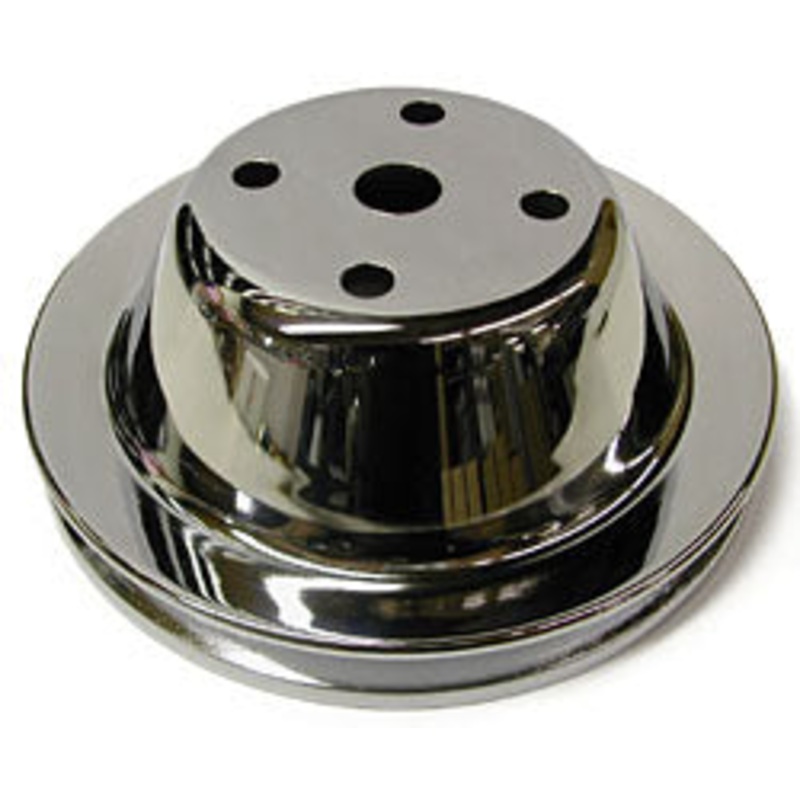 SMALL BLOCK CHEVY LONG WATER PUMP PULLEY, CHROME SINGLE GROOVE