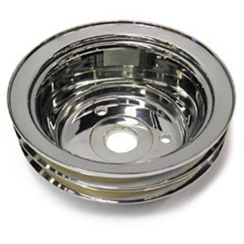 SMALL BLOCK CHEVY LWP CRANKSHAFT PULLEY, CHROME 2 AND 3 GROOVE Triple Groove (POL9608)