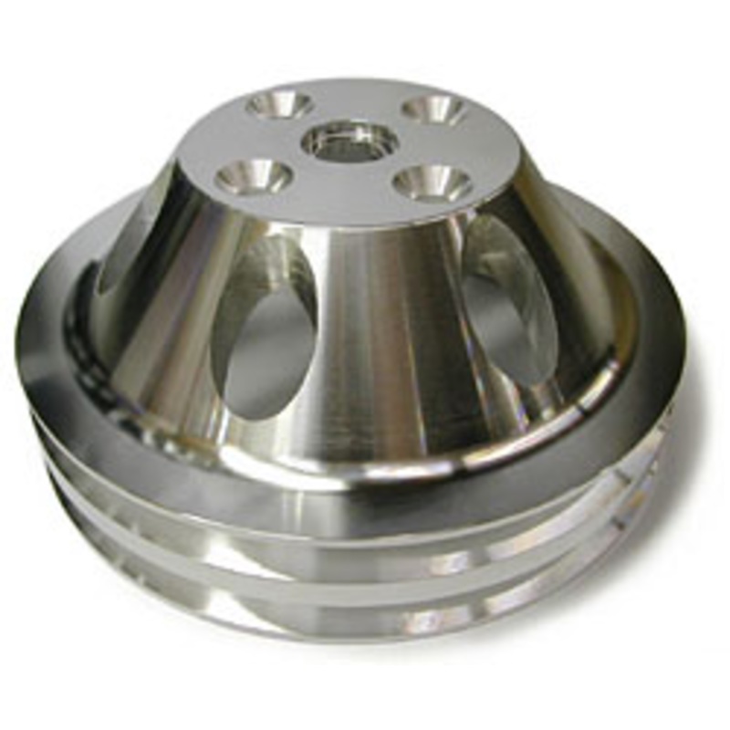 SMALL BLOCK CHEVY SHORT WATER PUMP PULLEY, ALUMINUM 2 GROOVE