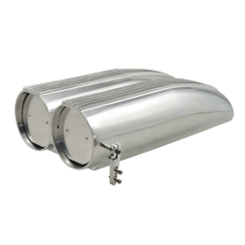 Hood Scoop, ShotGun Style, Polished Aluminum, Finned, Bug Catcher