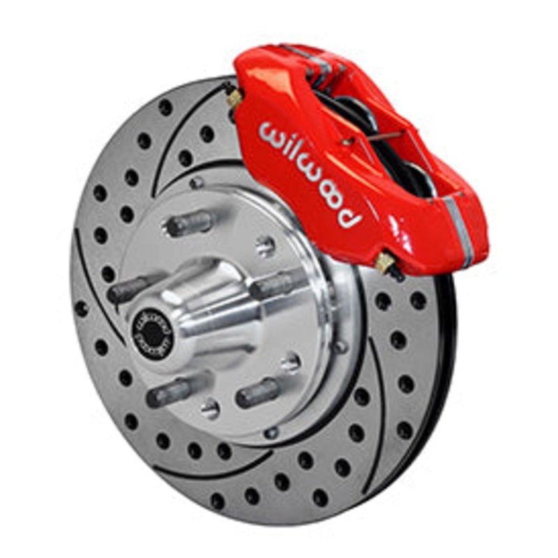 1965-69 Ford Mustang, 5 Lug Wilwood Forged Dynalite Pro Series Front Brake Kits Drilled 11″ Rotor, Red Caliper
