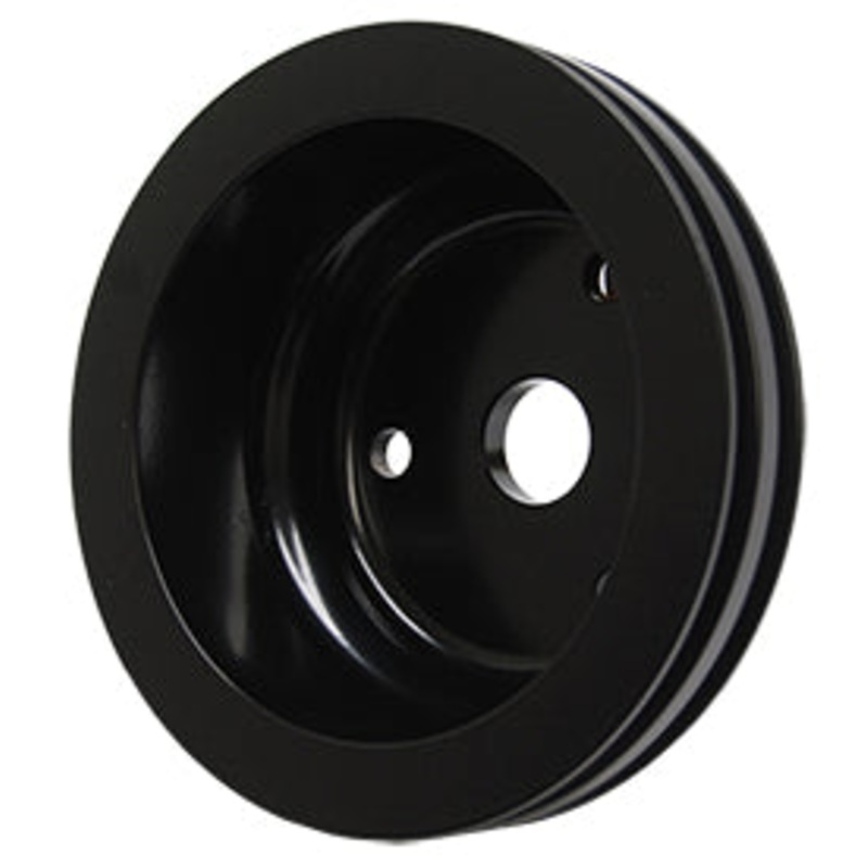 SMALL BLOCK CHEVY LWP CRANKSHAFT PULLEY, BLACK POWDER COATED ALUMINUM 2 GROVE